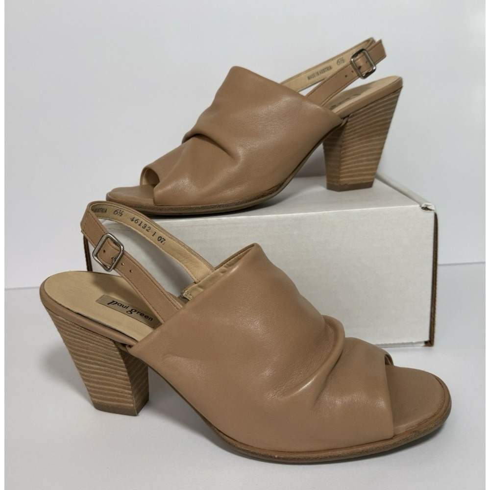 Paul Green Raquel Slingback Sandals 6.5 Desert Tan Ruched Nappa Leather Austria